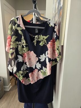 Enfocus Studio Navy Floral Overlay Dress